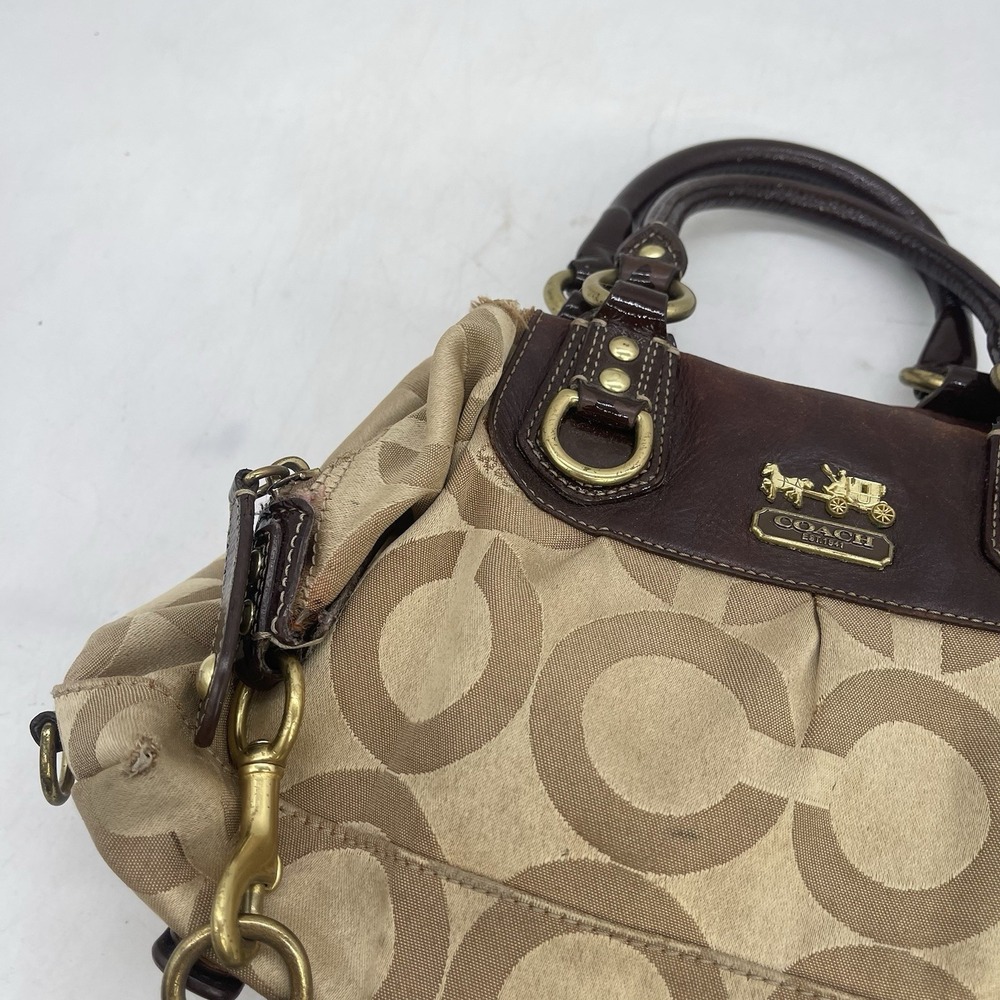 Coach Ashley Metallic Signature Carryall Logo Womens Brown Tan Leather Canvas - Picture 3 of 14
